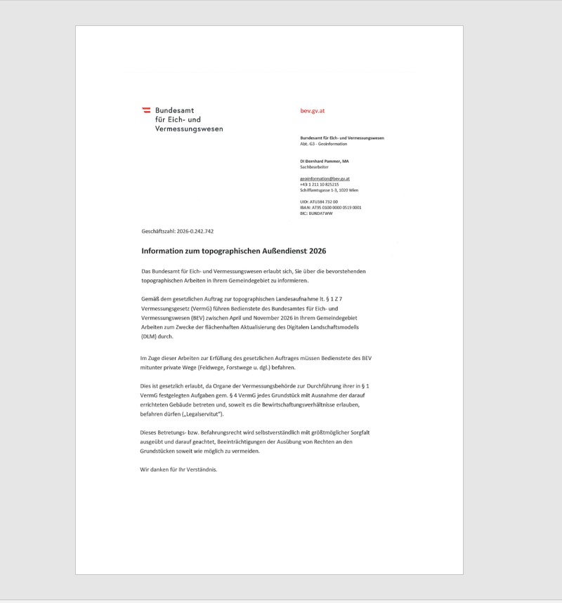 topographische Landesaufnahme im Gemeindegebiet 2026