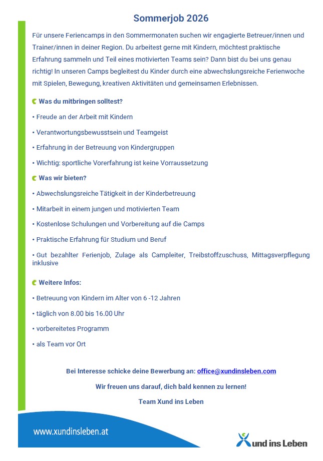 Sommerjob Xund ins Leben 2026