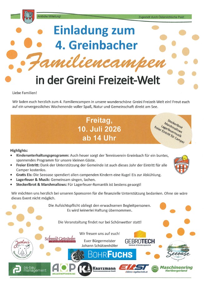 Einladung zum 4. Familiencampen in Greinbach