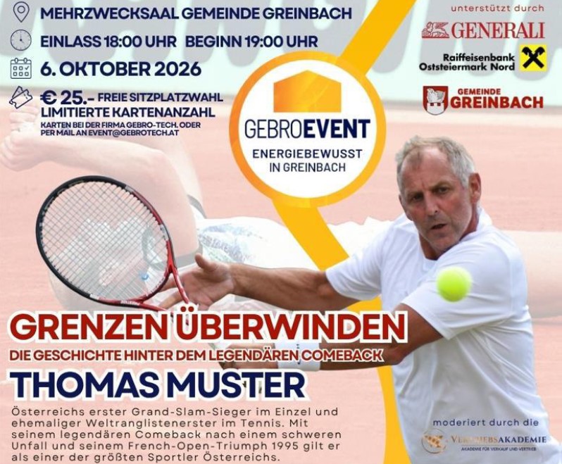 Thomas Muster im Mehrzwecksaal Gemeinde Greinbach