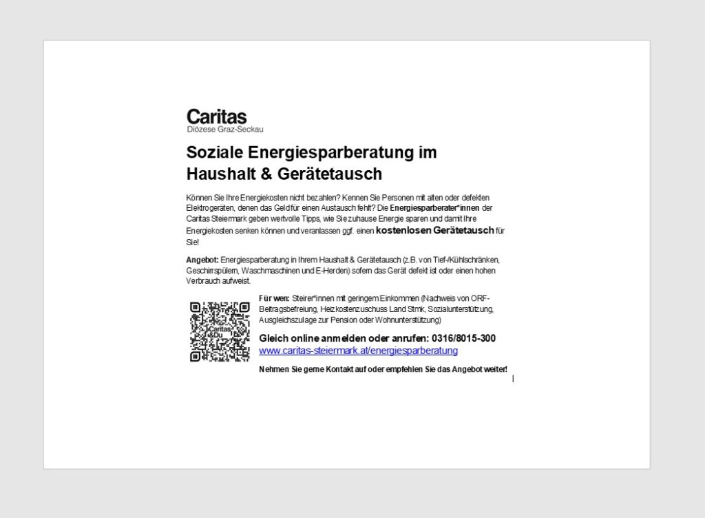 Caritas bietet soziale Energiesparberatung im Haushalt & Gerätetausch