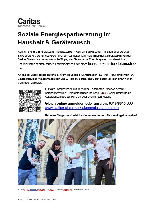 Caritas bietet soziale Energiesparberatung im Haushalt & Gerätetausch